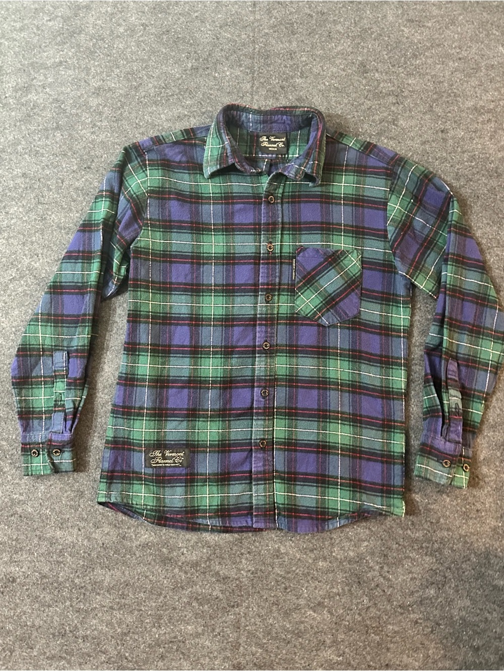 Men's Green and Blue Plaid Button-Down Shirt